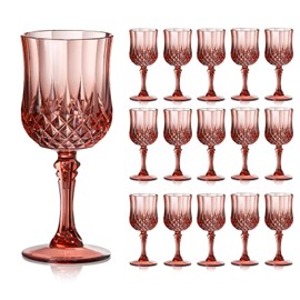 XUWAIDSGN 7oz Plastic Vintage Rose Gold Drinking Glasses Pink Wine Glasses Unbreakable Wedding Glassware Crystal Water Goblets Reusable Drinkware Vintage Champagne Flutes (16, Rose Gold)