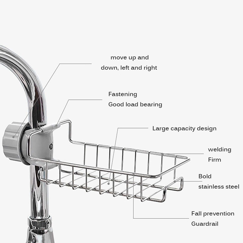 EBTOOLS Stainless Steel Sink Storage Holder, Sink Organizer with Hooks,