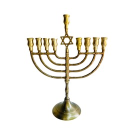 Hanukkah Candelero de 9 ramas, hecho de latón puro de Salomons Menorah, Menorah, acabado de bronce.