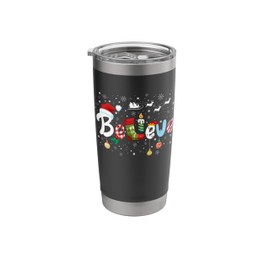 Believe Christmas Santa Sleigh Reindeer Xmas Candy Cane Stainless Steel Insulated Tumbler
