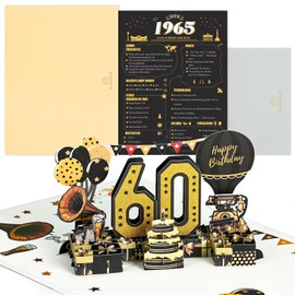 Joyoldelf 60th Birthday Card, 1965 Vintage Birthday Card, 3D Pop Up Greeting Cards with Envelope, Vintage Birthday Gifts for Man and Woman
