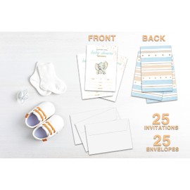 Elephant Baby Shower Invitations, Elephant Baby Shower Party Invites Cards for Boy Girl Baby Shower, Gender Reveal Party, Set of 25 Invitations & 25 Envelopes (b06)