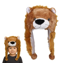 NazyJnn Plush Hat, Animal, Disguise, Halloween, Parent-child Use, Kids, Adults, Cute, Ears, Cosplay, Cold Protection, Funny Gift, lion, Free size