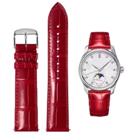 FOUUA Watch Straps Band Genuine Leather Strap Alligator Embossed Replacement Straps Bracelet 12 13 14 15 16 17 18 19 20 21 22 24 mm, Red silver, 20 mm, Strap