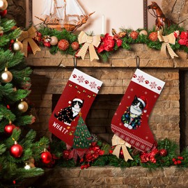 Tuxedo Cat Light Christmas Stockings, Cats Christmas Tree Decor, Black and White Cats Xmas Stockings, Tuxedo Cat Lover Gifts Hanging Decorations Stocking for Kids Fireplace Holiday, 18 Inches