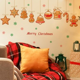 Merry Christmas Wall Decals DIY Peel and Stick Wall Mural Art Gingerbread Candy House Snowflake Wall Stickers for Bedroom Door Christmas Party Window Wall Decorations