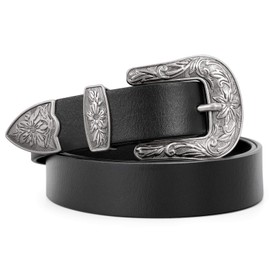 WERFORU Western Belt For Women,Cowgirl Cowboy Belt For Jeans Pants With Silver Vintage Western Buckle