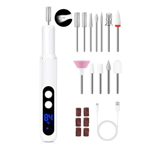 Cordless Nail Drill, Electric Nail Drill with 360° LED Light