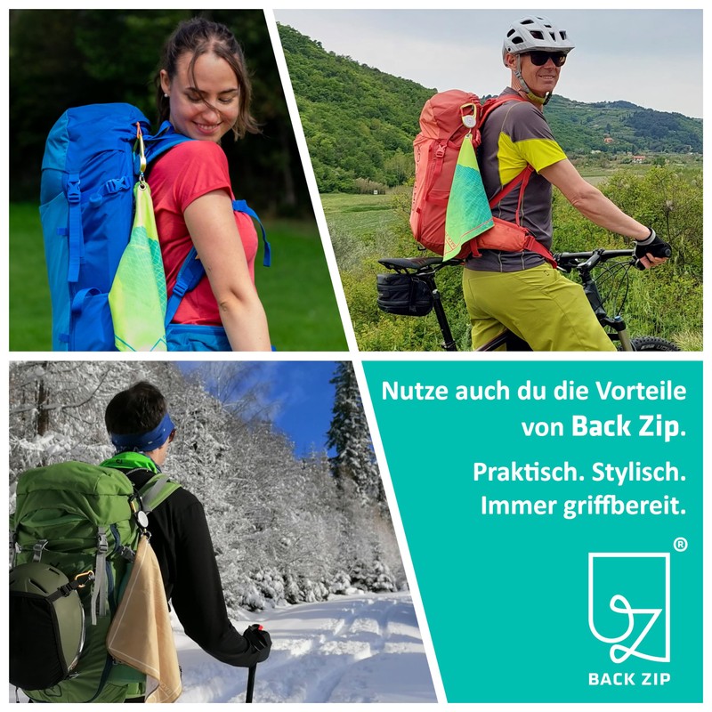 back zip Keenon Sports Microfibre Towel with Carabiner Roll -