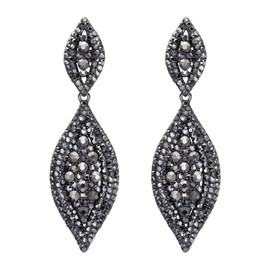 Flyonce Women's Rhinestone Crystal Wedding Bridal 2 Leaf Drop Dangle Chandelier Earrings Carbon Black
