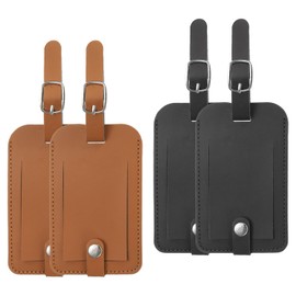 PATIKIL 4 Pack Luggage Bag Tags, PU Leather Suitcase Name Tags with Snap Travel Label Luggage Identifier Privacy Protection Travel Accessories, Black Brown