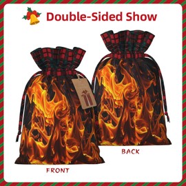 PUTWULB Flames Burning Fire Christmas Gift Bag, Candies Drawstring Bag for Xmas Party Favor Supplies Wrapping
