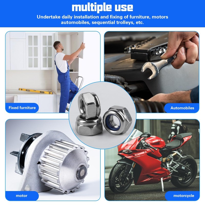 M10 Nuts Set, Self-Locking Nuts, DIN985 Nut M10 Stainless Steel