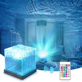 LED Aurora lamp, Water Ripple Projection lamp, Wave Projection lamp with Remote Control, 16 Colours Gradient Rotating Flame Crystal lamp, Romantic Atmosphere Spotlight for Bedroom, bar (Square)
