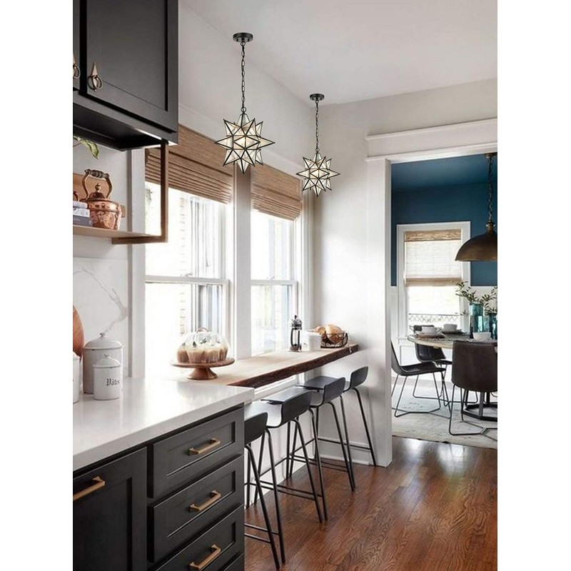 DIRYZON EUL Moravian Star Pendant Light 16 inch Seeded Glass