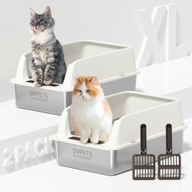 Stainless Steel Cat Litter Box with High Sides Lid, Extra Large XL for Big Cats,Open Top Metal Kitty (2PK-Ivory White, 24" L x 16" W x 11" H)