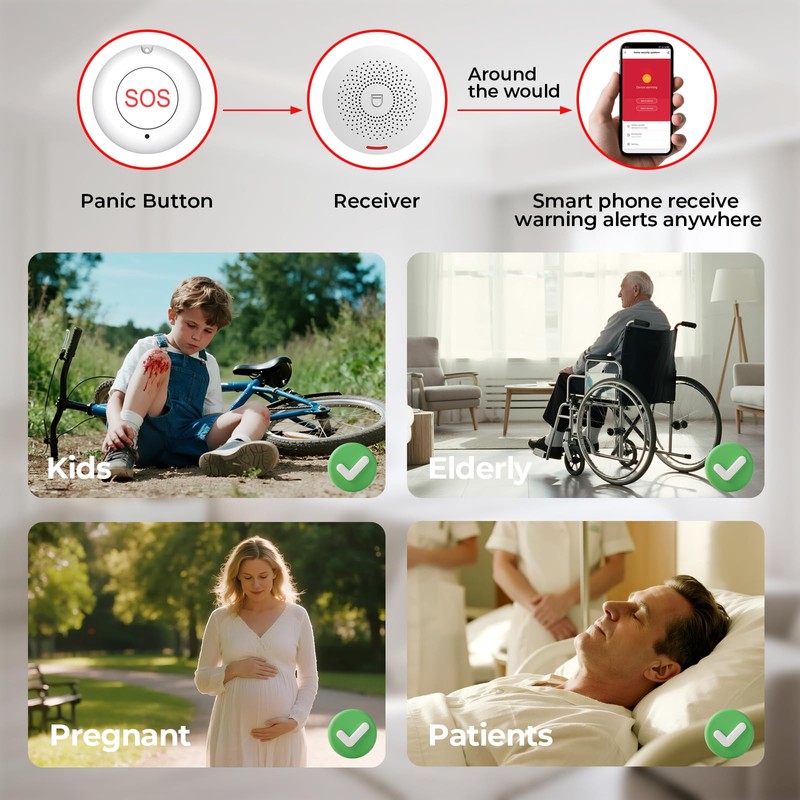 Hapippofa Caregiver Call Button WiFi Elderly Alert Call Button Life