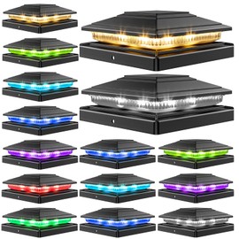 Solar Post Cap Lights Outdoor 16pack, Waterproof Fence Post Lights for 4x4 5x5 6x6 Wood/Vinyl Posts, Black Solar Deck Post Lights with 8 Color Modes Decorate Garden Patio Porch Backyard