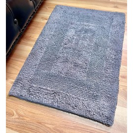 KEMA Soft 100% Cotton Charcoal Bath Mat 17"x24"- Regular Use Rectangular Spa Mat Rug Plush Water Absorbent, Decorative Border for Bathroom Vanity, Bathtub/Shower - Machine Washable - 1 Pack