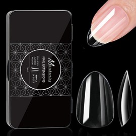 Cycullinyt 600 Pieces Almond Nail Tips, Medium Almond Nail Tips Made of Soft Gel Nail Tips, 14 Sizes Full Coverage, Artificial Acrylic Nail Tips, for Beginners and Professionals