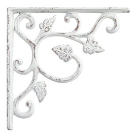 Naiture Grape Leaves Iron Shelf Bracket in Distressed White Finish