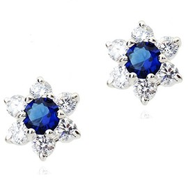 Crystalline Azuria Women Girls 18ct White Gold Plated Blue Simulated Sapphire Zirconia Crystals Flowers Stud Earrings