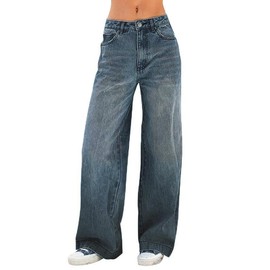 EMMIOL Baggy Boyfriend Jeans Dark Wash Vintage Pants Women's Street Fashion Wide Leg Denim Pants