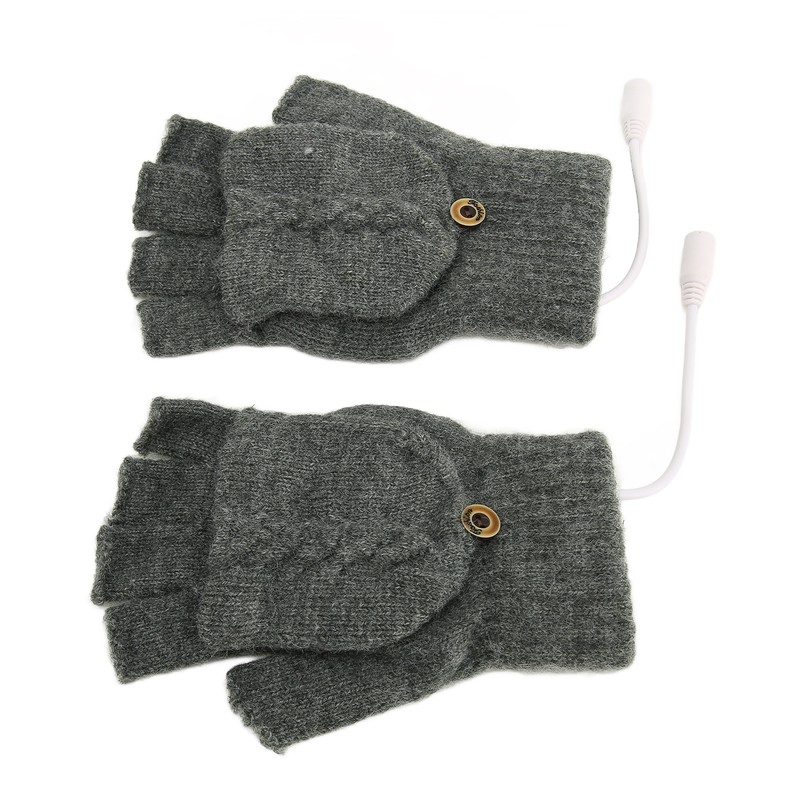 USB Warmer Heated Gloves Flip Half Fingerless Electronic Knitted Hand