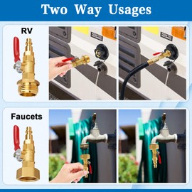 FANOVO RV Winterize Blowout Adapters, 3/4'' GHT Male & Female Brass Winterizing Plugs, Air Compressor Sprinkler Blow-out Fitting Connector with Shut off Valve, for Camper,Boat,Garden Faucet Marine