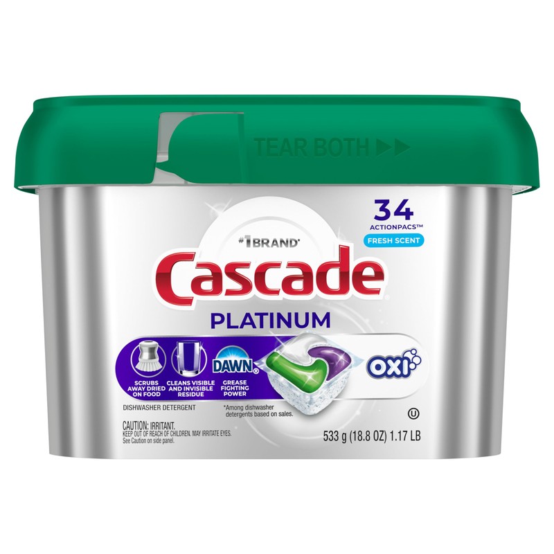 Cascade Platinum + Oxi Dishwasher Pods, Dishwasher Detergent, Dish Detergent