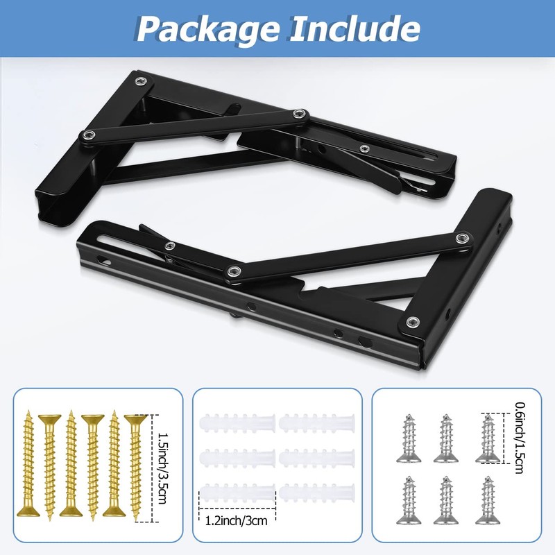 2PCS Folding Shelf Brackets, 12 inch Heavy Duty Stainless Steel