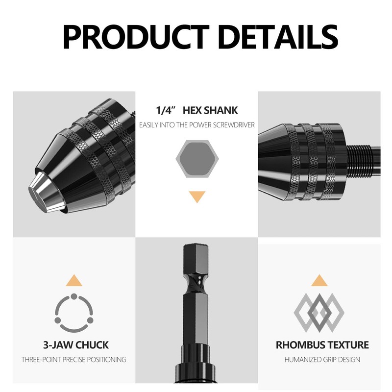 0.3-6.5mm Keyless Drill Chuck Conversion Tool Adapter, Mellbree Drill Chuck