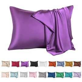 Mulberry Silk Pillowcase for Hair and Skin,Standard Size Cooling Silk Pillow Case with Hidden Zipper,Allergen Proof Dual Sides Soft Breathable Smooth Silk Pillow Cover for Women(Standard,Purple)