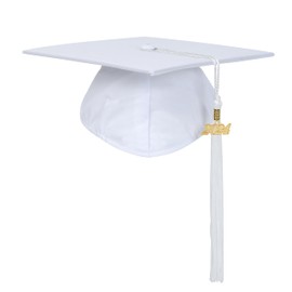 FtyFty Unisex Adult Matte Graduation Cap with Tassel Year Charm (White)