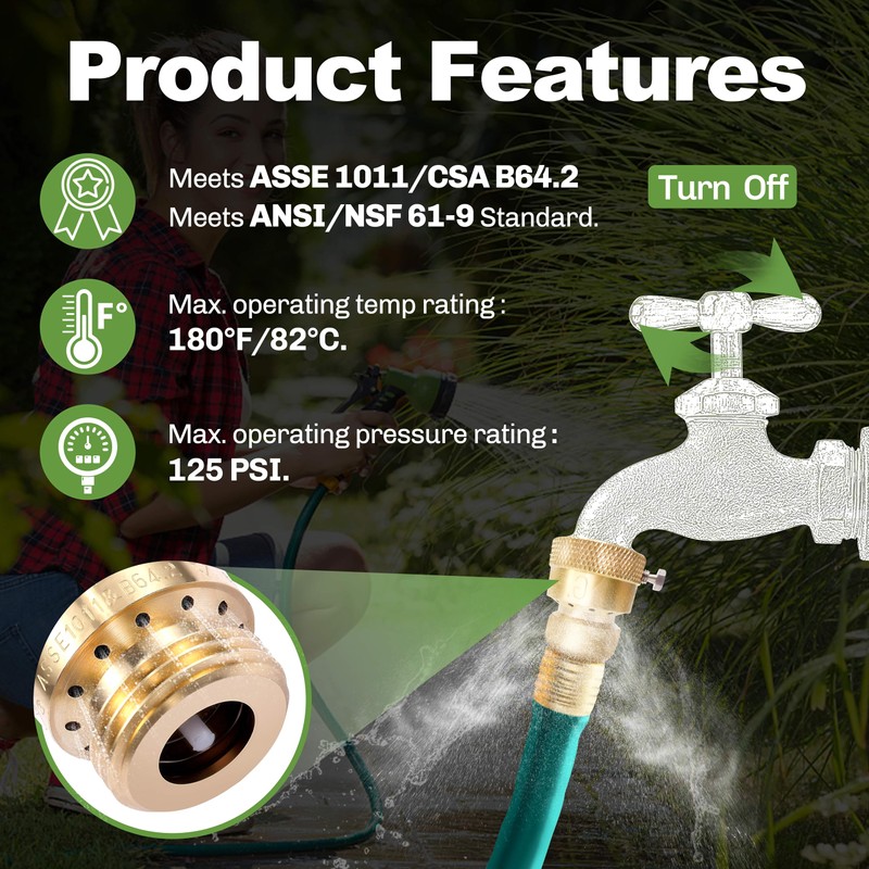 Litorange 1 Pack Brass 3/4 Inch GHT Backflow Preventer, Vacuum