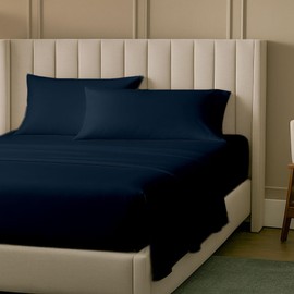 SlumberWell 4 Piece Luxury Soft Microfiber Fitted Bed Sheet Set for Campers, 8 to 12 Inch Deep Pocket, RV Three Quarter 48 x 75 3/4 Full Bunk, Navy Blue