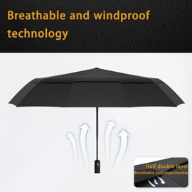 Mustarpicking Windproof Compact Stick Umbrella for Rain, One-Click Automatic Open and Close, Strong Reinforced Fiberglass Ribs, Easily Collapsible, Lightweight Portable Umbrellas for Travel (1Black)
