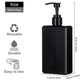 Yebeauty Pump Bottle Dispenser, 10oz 300ml Empty Plastic Shampoo Pump Bottles Shower Soap Dispenser Refillable Liquid Containers for Conditioner Body Wash, Bathroom Kitchen, 2 Pack Black