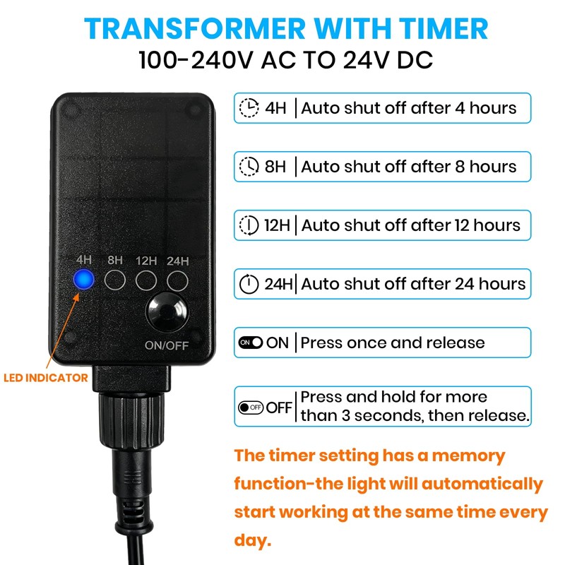 Plug in Fountain Light LED Underwater with Timer Transformer
