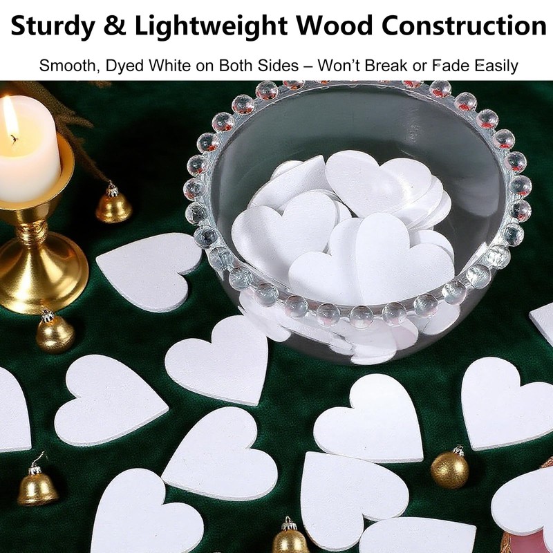 YKEBVPW 100PCS Wooden Hearts for Wedding Guest Book Small White