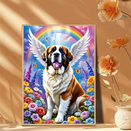 DIY Diamond Painting Kits for Adults, Angels Full Drill 5D DIY St Bernard Dog Diamond Painting Art Kits, Colorful Animal Angels Diamond Art, for Home Decoration and Room Wall Decor 12x16 inch