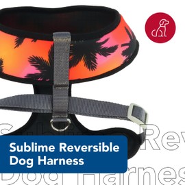 Sublime Reversible Dog Harness, Sunset Palms with Black Grid, XX- Small - 5/8" x 14" - 16"