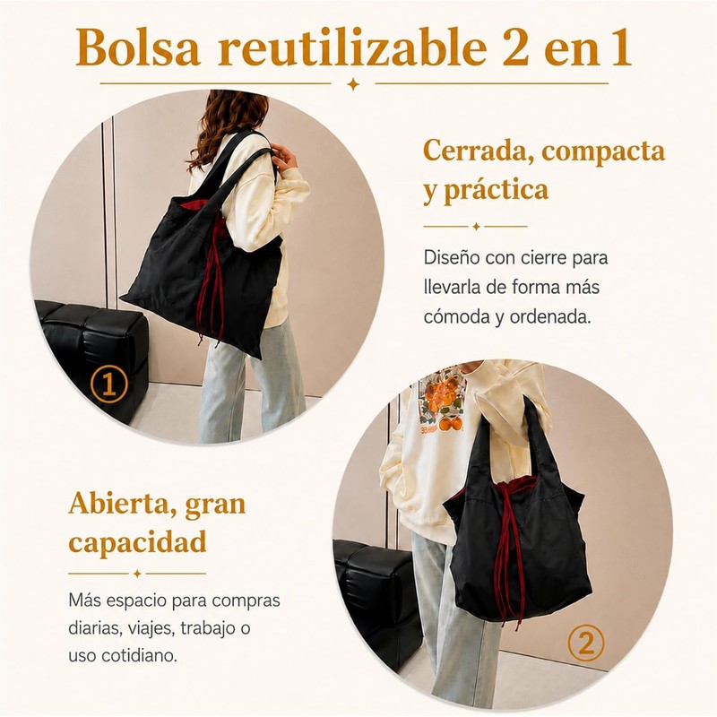 Bolsa de la Compra Reutilizable Plegable, Resistente Bolsa de Comestibles
