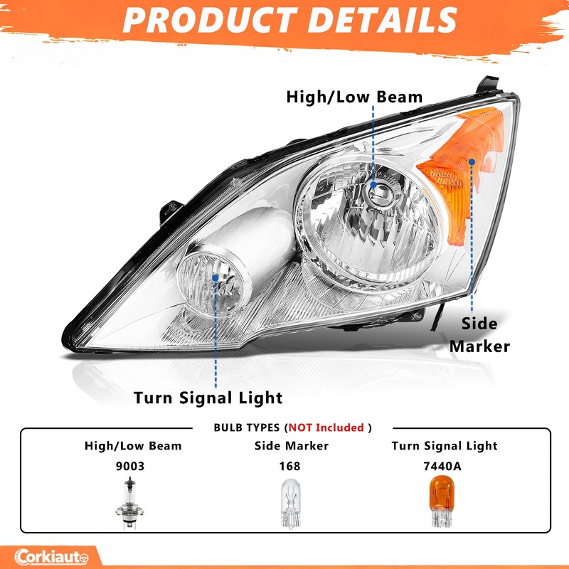 Halogen Headlight Assembly Compatible with 2007-2011 Honda CR-V CRV Front