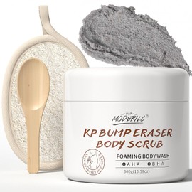 Kp Bump Eraser Body Scrub, Shower Gel Scrub for Keratosis Pilaris, Strawberry Legs, Body Scrub with Salicylic Acid AHA for Chicken Skin, Bikini Zone and Buttocks, with Loofah, 300 g