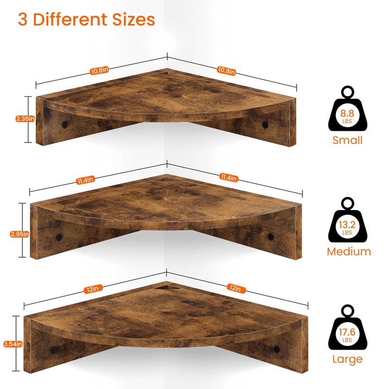 Homode Corner Shelf Wall Mount, Set of 3 Floating Corner