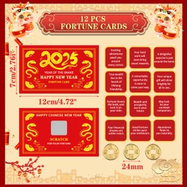 KESOCORAY Snake New Year Scratch off Fortune Cards with Chinese Red Envelopes 2025 Year of The Snake Party Games for Lunar New Year Presents Gifts Decorations 2025 New Year Party Scratch Activities