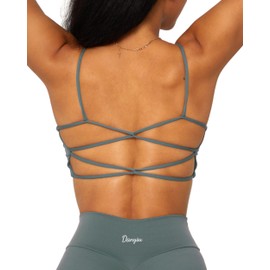 Danysu Backless Sports Bra Women's Buttery Soft Workout Tops with Removable Padded Yoga Training Bra Strappy Going Out Top, #1.crisscross viridian forest