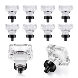 coolnews 8 Pack Crystal Glass Cabinet Knobs Dresser Knobs Drawer Knobs and Pulls for Kitchen Cupboard (Square 1-3/8 Inch, Black)