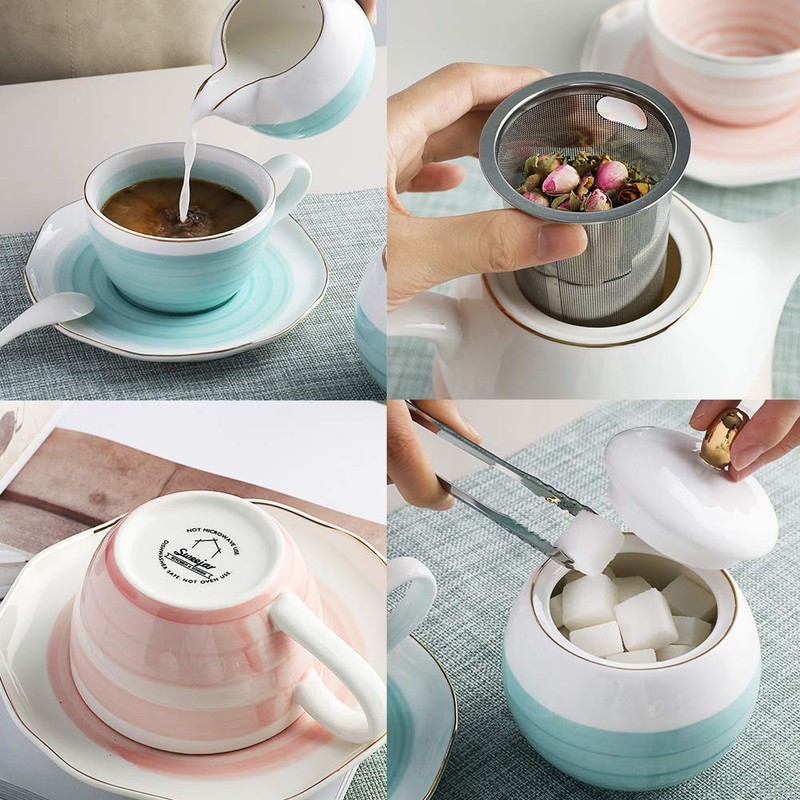 Sweejar Porcelain Tea Sets, 8 OZ Cups & Saucer Service